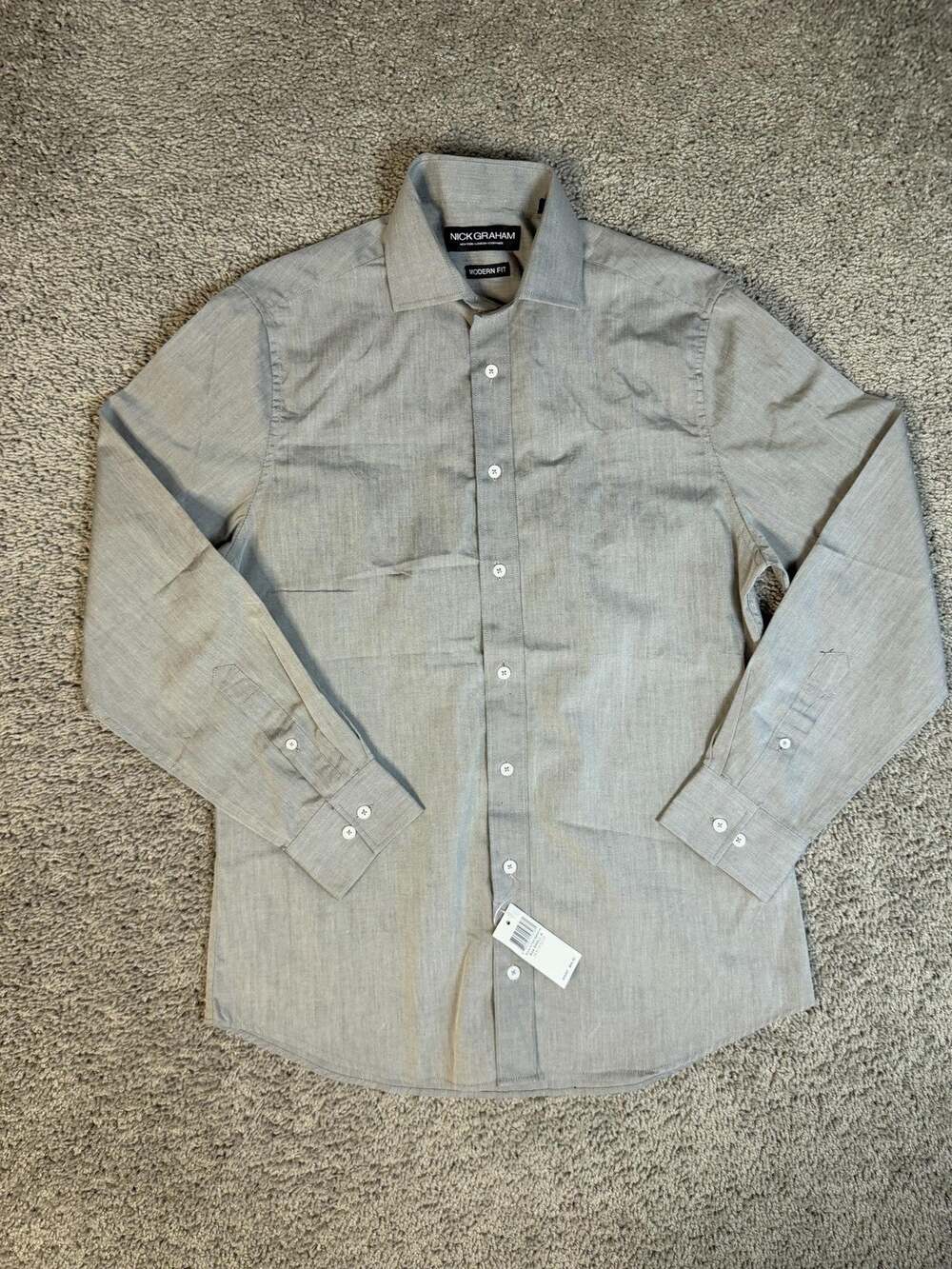 Nick Graham Shirt Mens S Gray Long Sleeve Button Up Collared Slim Modern Fit